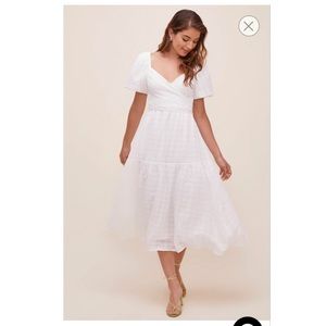 ASTR The Label Sonnet Puff Sleeve Midi Dress White